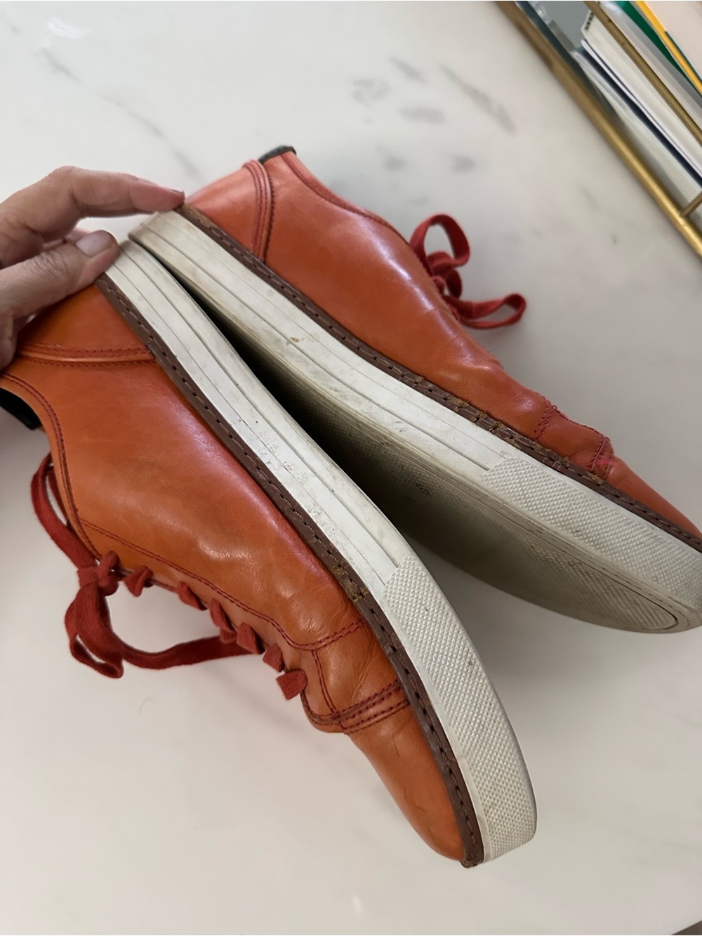 Coach Men’s Orange Leather Low Top Sneakers Casual Lace Up Shoes size 9.5 - Picture 4 of 8